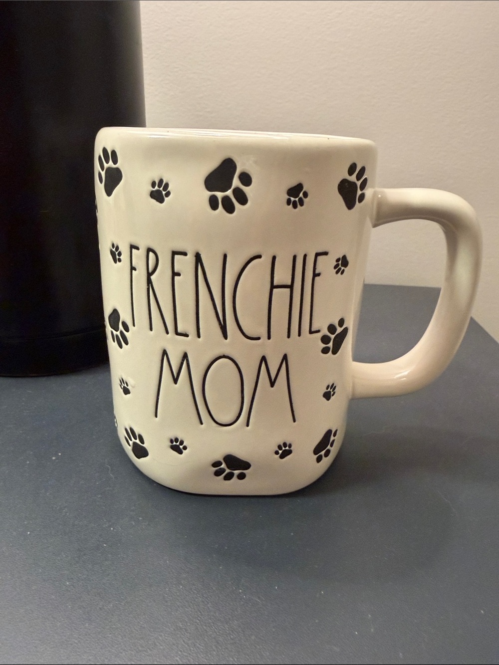 Rae Dunn Cream Mug with Black Paw Prints - Frenchie Mom